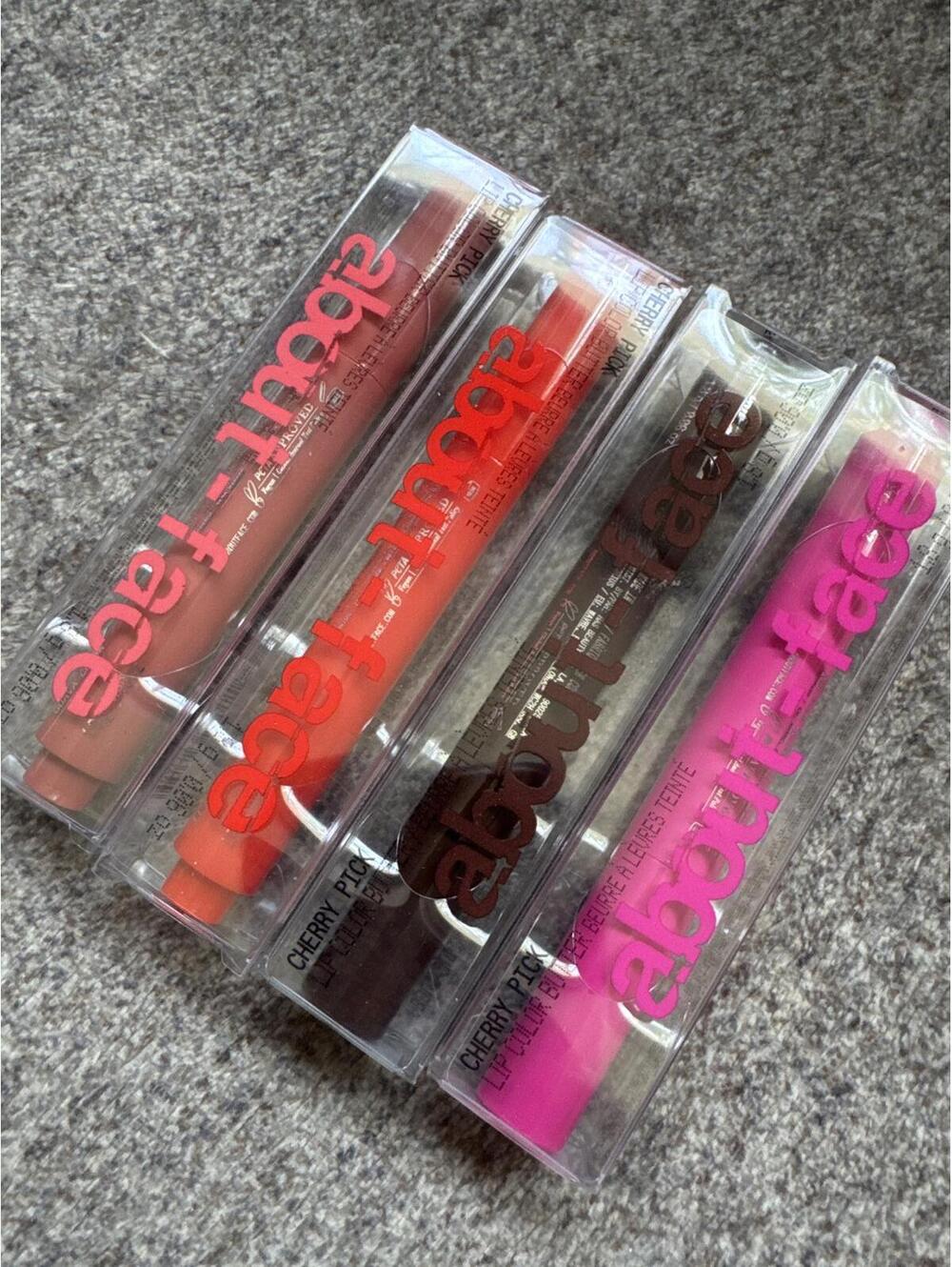 About-Face Cherry Pick Lip Color Balm Set – 4 Shades NIB